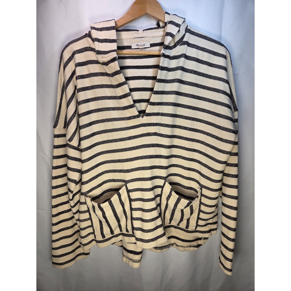 Madewell‎ Context Sweatshirt Womens M Striped Hooded Coastal Beachy Pullover